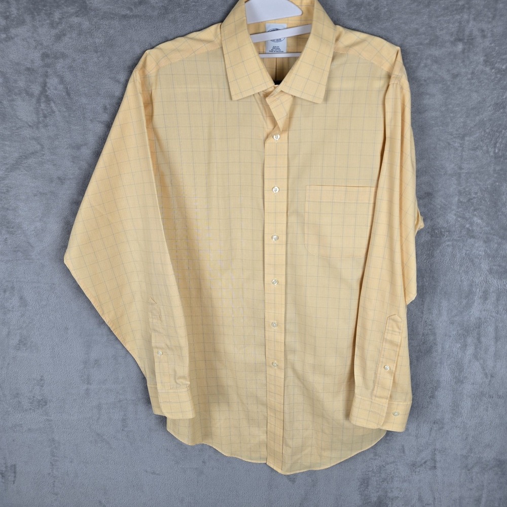 Brooks Brothers Mens Slim Fit Non-Iron Cotton Yellow Windowpane Shirt 16-2/3